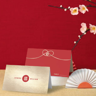Gold Knot Union Double Happiness Chinese Wedding Place Card