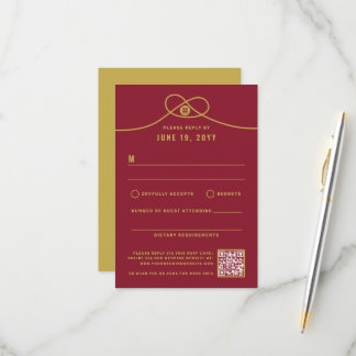 Gold Knot Union Double Happiness Chinese Wedding RSVP Card