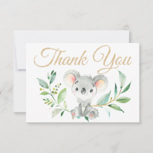 Gold Koala and Eucalyptus Baby Shower Thank You Card