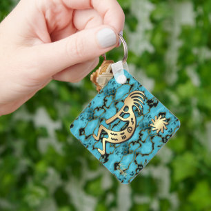 Gold Kokopelli Playing Flute Keychain