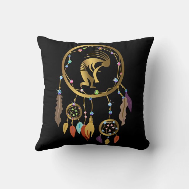 Gold Kokopelli Rhinestone DreamCatcher Cushion (Back)