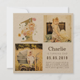 Gold Kraft Foil One 1st Birthday Photo Cards