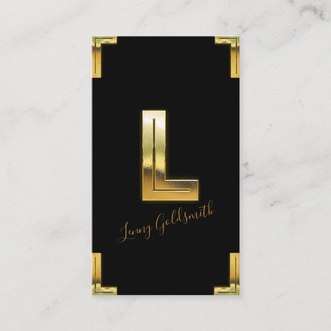 Gold L Initial and Borders Business Card (Front)