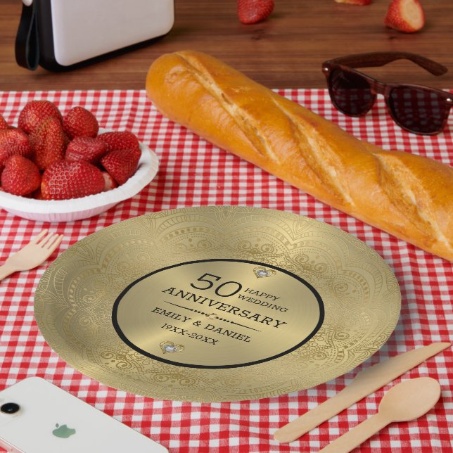 Gold lace 50th wedding anniversary dinner plate cl (Picnic)