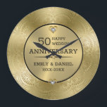 Gold lace 50th wedding anniversary large clock<br><div class="desc">Elegant ornate gold lace mandala 50the wedding anniversary customisable template.</div>