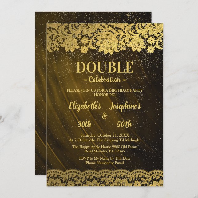 Gold Lace Adult double Joint Birthday Party Invitation (Front/Back)