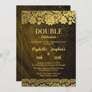 Gold Lace Adult double Joint Birthday Party Invitation