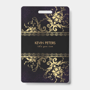 Gold Lace And Flowers ID Badge