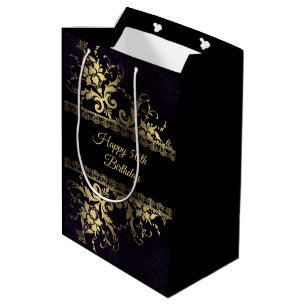 Gold Lace And Flowers Medium Gift Bag