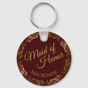 Gold Lace & Auburn Elegant Maid of Honor Wedding Key Ring