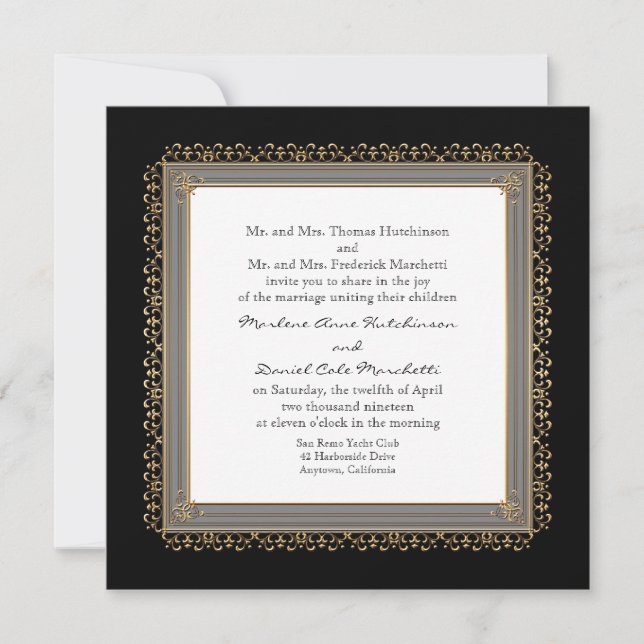 Gold & Lace Baroque Formal Elegant Wedding Invite (Front)