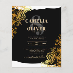 GOLD LACE Black All-in1 Wedding INVITE QR Code