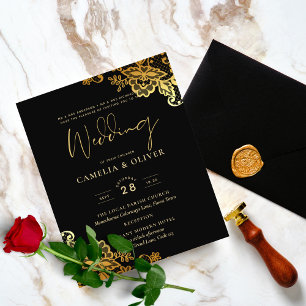 GOLD LACE Black All-in1 Wedding INVITE QR Code Flyer