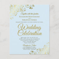 Gold Lace & Blue BUDGET Wedding Invite Adults Only