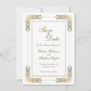 Gold Lace Border Wedding Save the Date