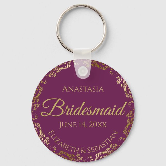 Gold Lace Bridesmaid Wedding Gift Cassis Purple Key Ring (Front)