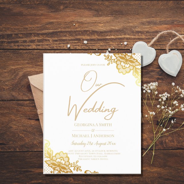 GOLD LACE Budget All-in1 Wedding IINVITE RSVP QRcd (Creator Uploaded)