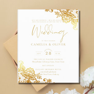GOLD LACE Budget All-in1 Wedding IINVITE RSVP QRcd Flyer