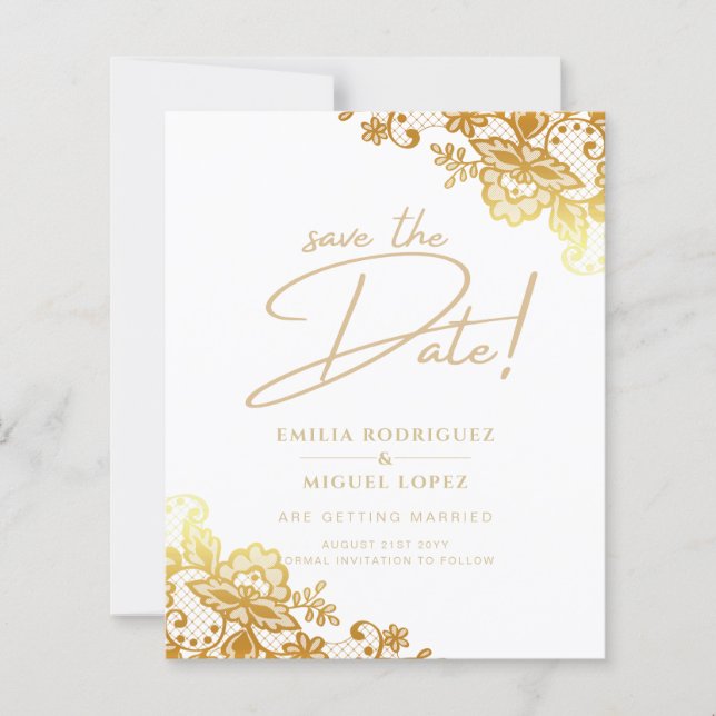 GOLD LACE Budget All-in1 Wedding Save the Date (Front)