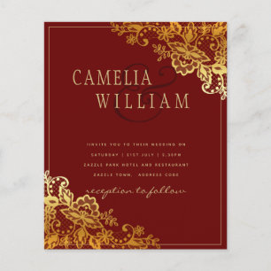 Gold Lace Burgundy Wedding Invtiations