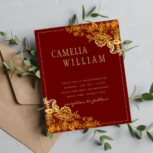 Gold Lace Burgundy Wedding Invtiations Flyer