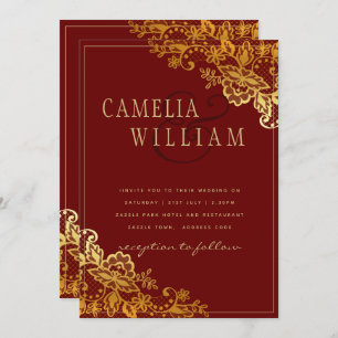 Gold Lace Burgundy Wedding Invtiations Invitation