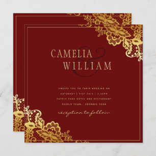 Gold Lace Burgundy Wedding Invtiations  Invitation