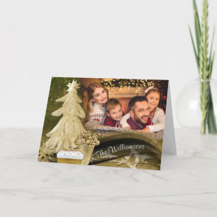 Gold Lace Christmas Tree Christmas Photo Holiday Card