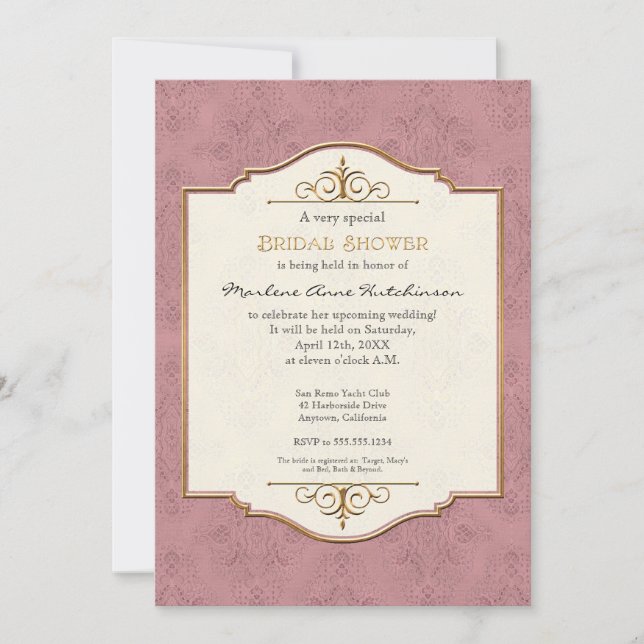 Gold & Lace Classic Formal Elegant Bridal Shower Invitation (Front)