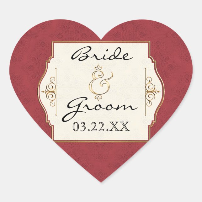 Gold & Lace Classic Formal Elegant Wedding Invite Heart Sticker (Front)
