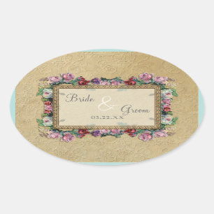 Gold & Lace Classic Formal Elegant Wedding Invite Oval Sticker