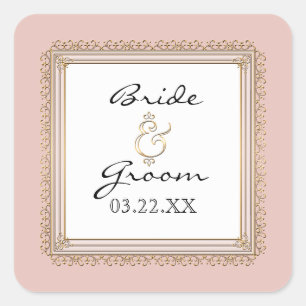 Gold & Lace Classic Formal Elegant Wedding Invite Square Sticker