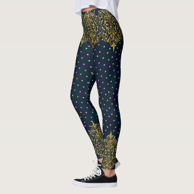 Gold Lace & Colourful Polkadots Pattern Leggings (Left)