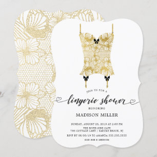 Gold Lace Corset Bridal Lingerie Shower Invitation