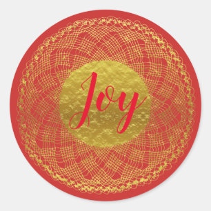 Gold Lace Crochet Doily Red Joy Sticker