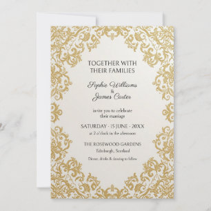 Gold Lace Damask Wedding Invitation