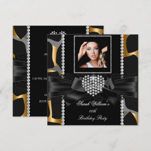 Gold Lace Diamond Heart Wild Birthday Party Photo Invitation