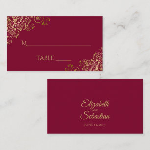Gold Lace Elegant Burgundy Wedding Escort Card