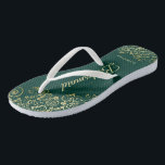 Gold Lace Elegant Emerald Green Bridesmaid Wedding Flip Flops<br><div class="desc">These elegant wedding flip flops are a great way to thank and recognise your bridesmaids, while giving their feet a rest after a long day. The beautiful design features an elegant design with golden lace frills on an emerald green background and fancy gold coloured script lettering. The text reads Bridesmaid...</div>