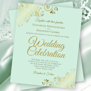 Gold Lace Elegant Mint Budget Wedding Invitation