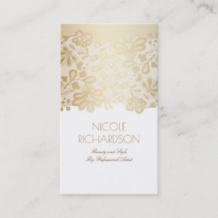 Gold Lace Elegant Vintage White Business Card