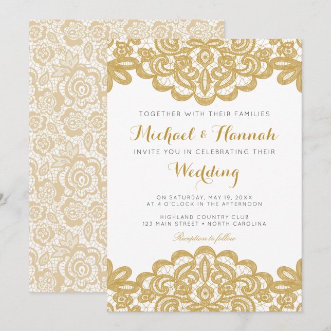 Gold Lace Elegant Wedding Invitation (Front/Back)