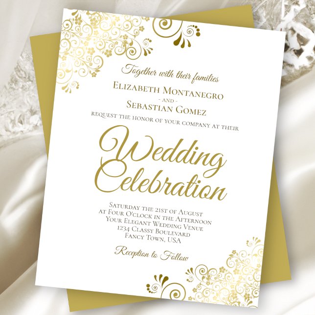 Gold Lace Elegant White Budget Wedding Invitation (Creator Uploaded)