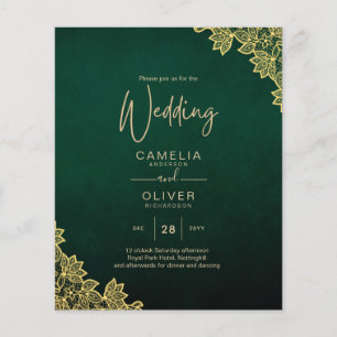 Gold Lace Emerald Green All-in-1 Wedding Invite QR