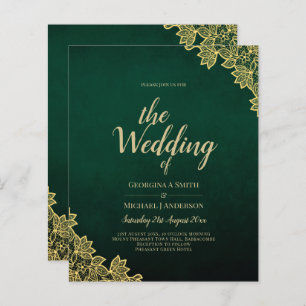 Gold Lace Emerald Green All-in-1 Wedding Invite QR
