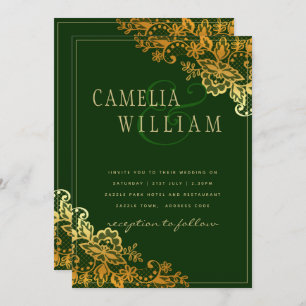 Gold Lace Emerald Green Wedding Invitations Budget