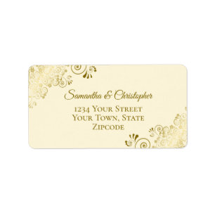 Gold Lace Frills on Cream Elegant Wedding Address Label