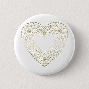 Gold Lace Heart 6 Cm Round Badge