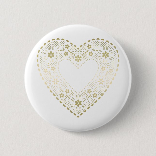 Gold Lace Heart 6 Cm Round Badge (Front)