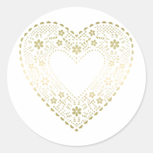 Gold Lace Heart Classic Round Sticker